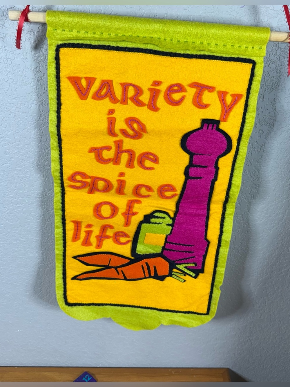 Bright Yellow Felt Wall Hanging - "Variety is the Spice of Life"